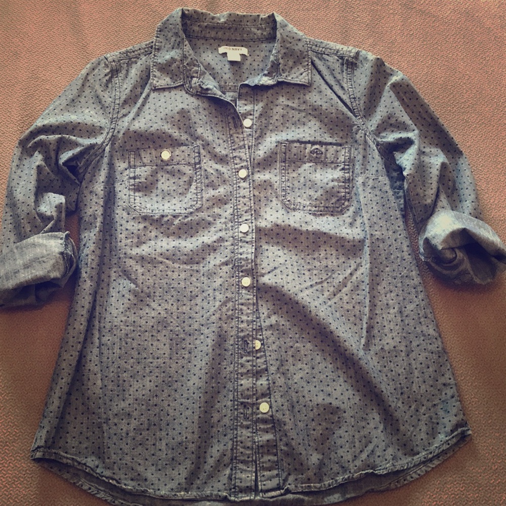 Denim polka dot button up shirt
